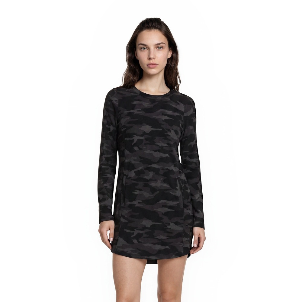 Athleta Balance Camo Dress Women's Size Small Black Gray Long Sleeve Pockets